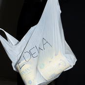 Apollonia sitzt bei Edeka an der Kassa