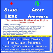 Start Here, Adopt Anywhere! 7 Important Questions About International Adoptions for 209 Countries. Album 1, Top 9 Adoption Countries + 25 Bonus Faqs: Bulgaria, China, Colombia, Ethiopia, India, Philippines, Russia, S. Korea & Ukraine. 101 Mp3s, 9 Hrs.