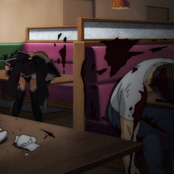 blood running down the chair in all directions as the horror of our body's true form show contorted