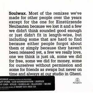 Most Of The Remixes We've Made For Other People Over The Years Except For The One For Einstürzende Neubauten Because We Lost It And A Few We Didn't Think Sounded Good Enough Or Just Didn't Fit In Length-Wise, But Including Some That Are Hard To Find Because Either People Forgot About Them Or Simply Because They Haven't Been Released Yet, A Few We Really Love, One We Think Is Just OK, Some We Did For Free, Some We Did For Money, Some For Ourselves Without Permission And Some For Friends As Swaps But Never On Time And Always At Our Studio In Ghent.