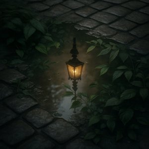 evening lights on cobblestone