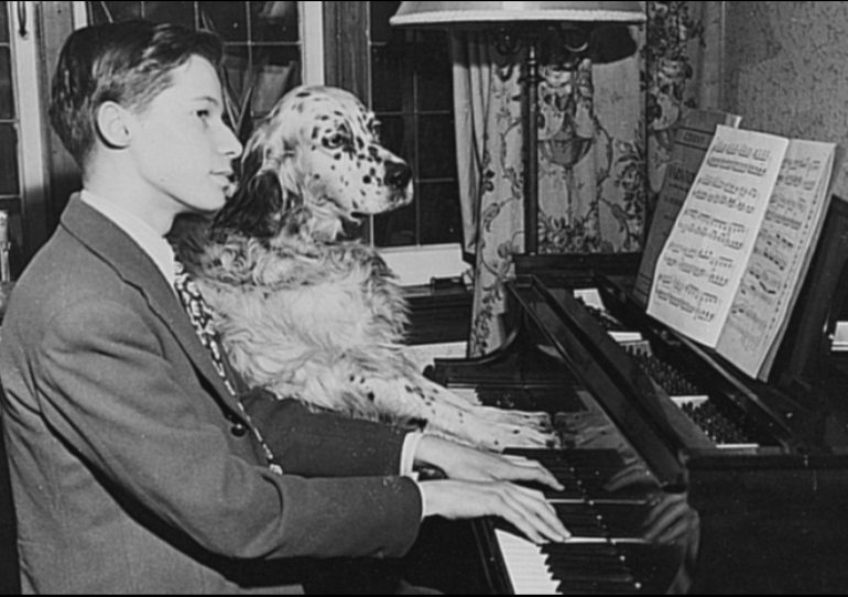 Young Glenn Gould with dog