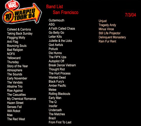 warped tour 2004 lineup