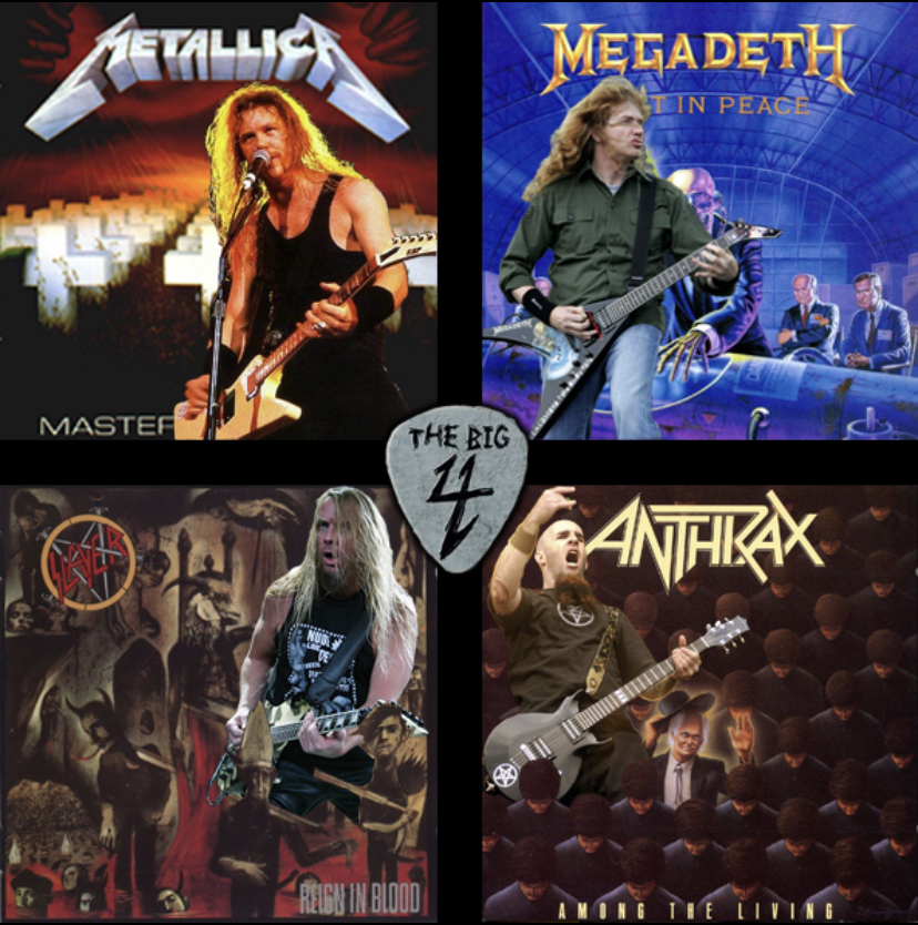 4 треш. Metallica Megadeth Slayer Anthrax. Большая четвёрка трэш метал. Большая четвёрка треш металла. Вторая большая четверка трэш металла.