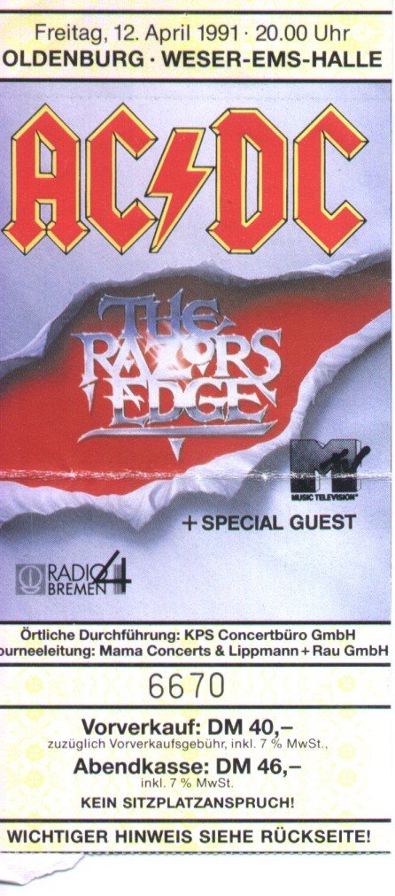AC/DC - Razors Edge Tour im Weser-Ems-Halle (Oldenburg) am 12. Apr. 1991 |  Last.fm