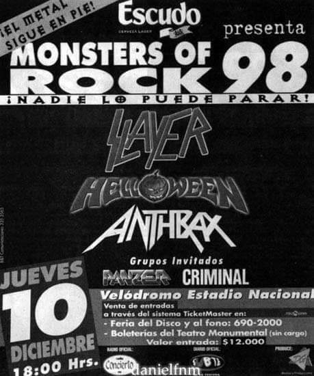 Monsters of Rock en Velódromo Estadio Nacional (Santiago) el 10 Dic 1998 | Last.fm
