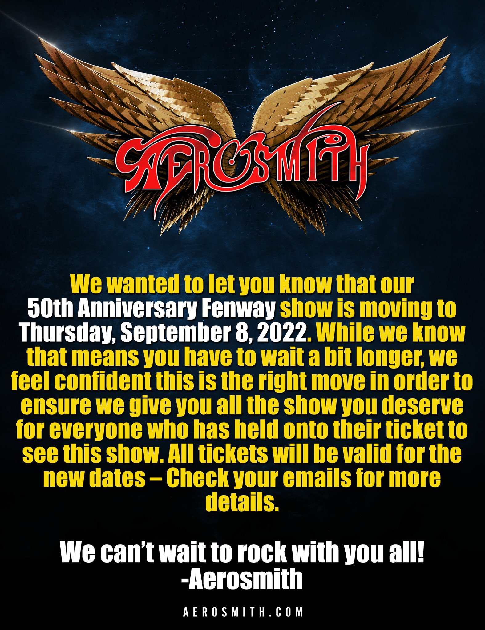 Aerosmith: 50th anniversary show at Fenway Park (Boston, MA) on 8 Sep 2022