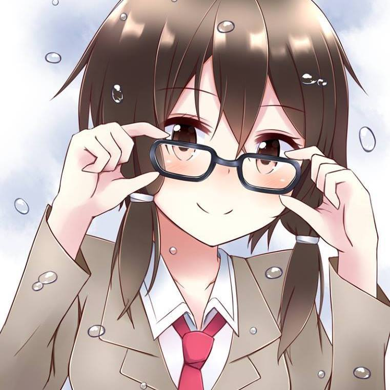 Anime girl brown hair brown eyes glasses