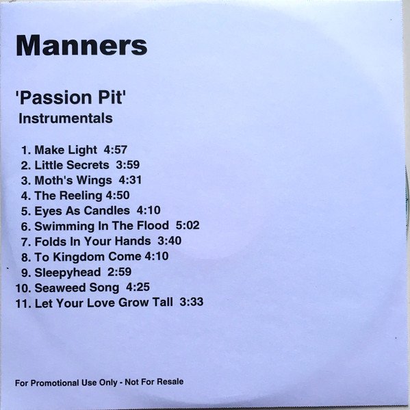 Manners (Instrumentals) — Passion Pit | Last.fm