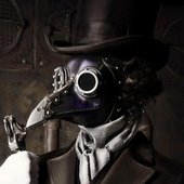 In steampunk stage cosplay