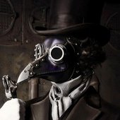 In steampunk stage cosplay