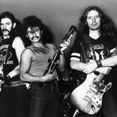 British heavy metal band Motörhead 1982,left Ian ' Lemmy' Kilminster,Phil 'Philthy Animal' Taylor,'Fast' Eddie Clarke.