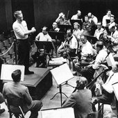 Karajan rehearsing with the Philharmonia at Kingsway Hall