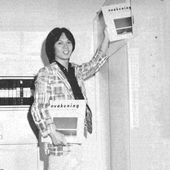 hiroshi sato holding two "awakening" vinyl copies (1982)