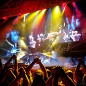 Joe DeMaio pulling away the strings of his bass guitar after the solo part during Manowar in Aarhus, Denmark in 2016