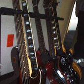 James' bass and Trevor's guitars