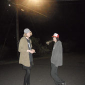 Josef and Evren looking cool as hell on a night walk through Carrboro sometime in the summer of 2023