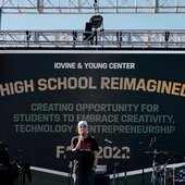 Jimmy Iovine speaks to a crowd at an Iovine and Young Center event