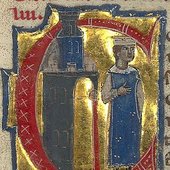 Guilhem is depicted next to a castle in the manuscript that contains his vida
