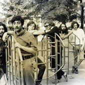 Publicity photo of the Fugs in a Greenwich Village park in the summer of 1966.