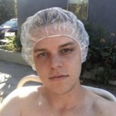 Joba with shower cap on