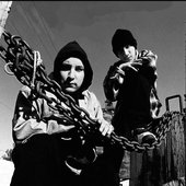 ODM and DTTX aka Lighter Shade Of Brown posing for their "Hip Hop Locos" album cover in 1992