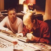 Harold Budd and Brian Eno in studio