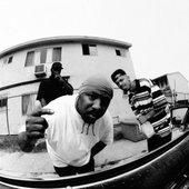 WC and his friends posing for their album cover "Curb Servin'" in 1995