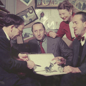 Seiber with the animators, writers and directors of Animal Farm