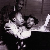 Percy Heath, Elmo Hope and Philly Joe Jones during the Elmo Hope Trio session, Hackensack NJ, June 18 1953 (photo by Francis Wolff)