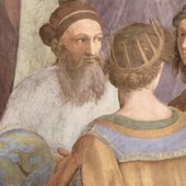 Zoroaster, the founder of Zoroastrianism, depicted on Raphael's The School of Athens.