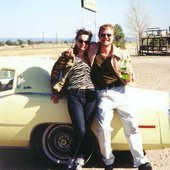 Year 2000 Burnt! Spacepop on tour in Northern Arizona (SpacegirlZ & Christian V.) Megabite (their drummer) is in the trunk of the Eldorado