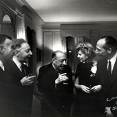 Aaron Copland with Carlos Chávez, Artur Rubinstein, Igor Stravinsky and Claire Booth Luce,