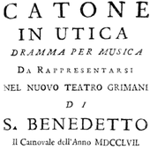 Vincenzo Legrenzio Ciampi - Catone in Utica - title page of the libretto, Venice 1756
