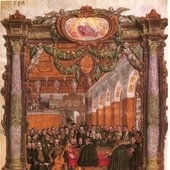 Lassus leading a chamber ensemble, painted by Hans Mielich