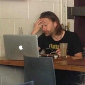 Thom Yorke using a computer