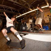 Spanky gettin' down on the stage/quarterpipe