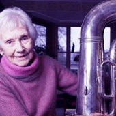 Gerard Hoffnung's widow Annette Hoffnung with his tuba.