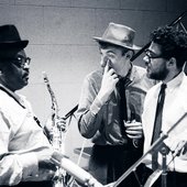 Ben Webster, Niels Jørgen Steen og Arnvid Meyer i pladestudiet i 1965.