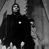 Brokin English Klik posing for their album cover "Brokin English Klik" in 1993, B&W