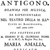 Josep Duran - Antigono - title page of the libretto, Barcelona 1760