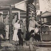 Jim, Bob, Red, Betty, Ma, and Pa going to radio broadcast, 1950.jpg