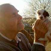 Roedelius and a puppy.