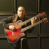 David's Doubleneck Celebrityovation guitar with a one of a kind GracieStand for the guitar