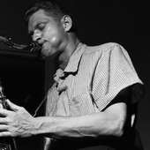 Zoot Sims plays the saxophone during the recording session for the Jutta Hipp with Zoot Sims album, 1956