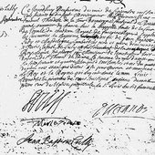 Document of baptism of Louis (signed by Louis XIV., Marie-Thérèse d'Autriche and by Jean-Baptiste Lully)
