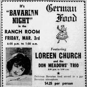 Bavarian Night March 3 1967 Loreen Church at The Ranch Room