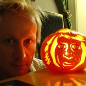 Garret 'Jacknife' Lee and Ryder's pumpkin portrait. Farnham Surrey England. Photo: Ryder Robison.