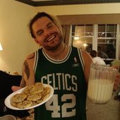 jeff holding milk and cookies