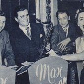  Kary Barnet 1951 mit Mitgliedern des Tanzorchesters Max Greger  von links: Rolf Schneebiegl, Max Greger, Hugo Strasser